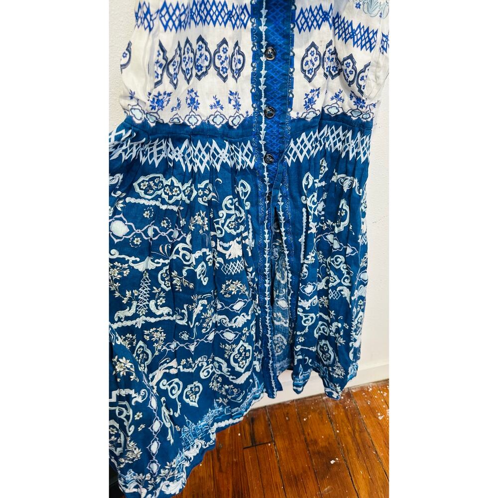SALONI Blue White Abstract Design Nya Collared Sleeveless Button Up Dress US 2 - Picture 9 of 15